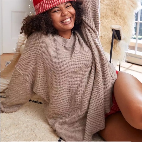 Aerie Waffle Knit Oversized Crew Neck 